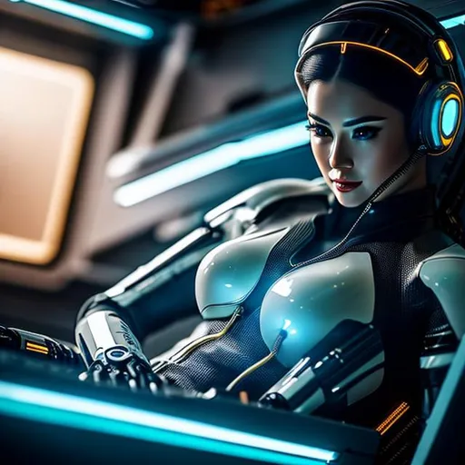 Prompt: ((best quality)), ((masterpiece)), ((realistic)), (detailed) illustration photographic , a spaceship pilot in a latex suit with robotic limbs, laying down in a pod, in a cyberpunk setting, cyborg, implants, high details, realistic, photorealism, 8k, perfect composition, hd octane render ,high resolution scan, masterpiece, hyperrealism, delicate detailed complex, highly detailed, intricate detailed, volumetric lighting, light reflection, highly detailed concept art, trending on artstation, vivid colors,
(((close up face shoot))), dim lights, 8k uhd, realistic, Nikon z9, raytracing, focus face, (sharpness:2. 0)