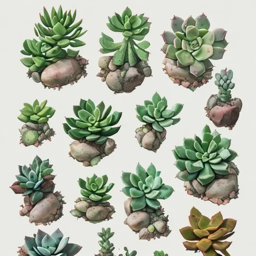 Prompt: botanical artwork of succulents on a white background