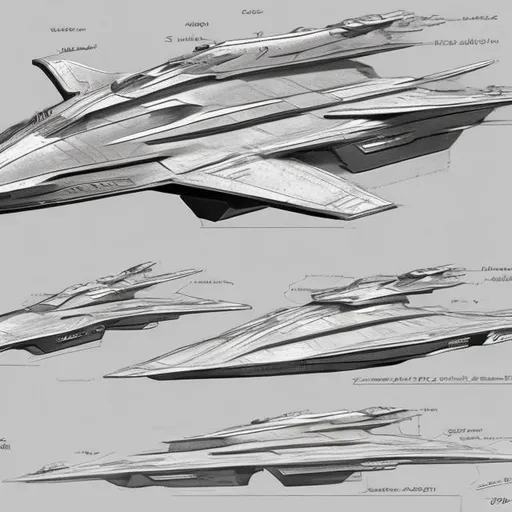 Prompt: A detailed destroyer-based spaceship design sketches, drawing