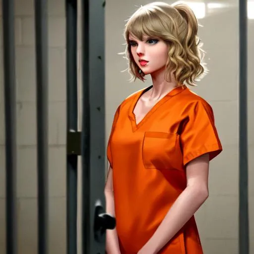 Taylor swift in prison wearing orange scrubs prison... OpenArt