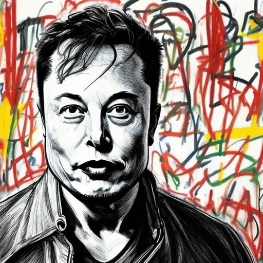 Prompt: Elon musk drawn by Basquiat