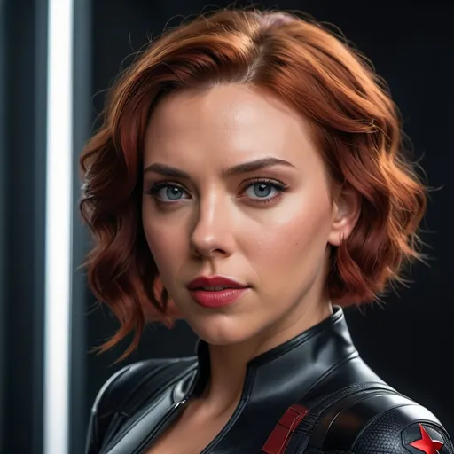 Prompt: scarlett johansson dressed as black widow, (((full body visible))), looking at viewer, portrait, photography, detailed skin, realistic, photo-realistic, 8k, highly detailed, full length frame, High detail RAW color art, piercing, diffused soft lighting, shallow depth of field, sharp focus, hyperrealism, cinematic lighting