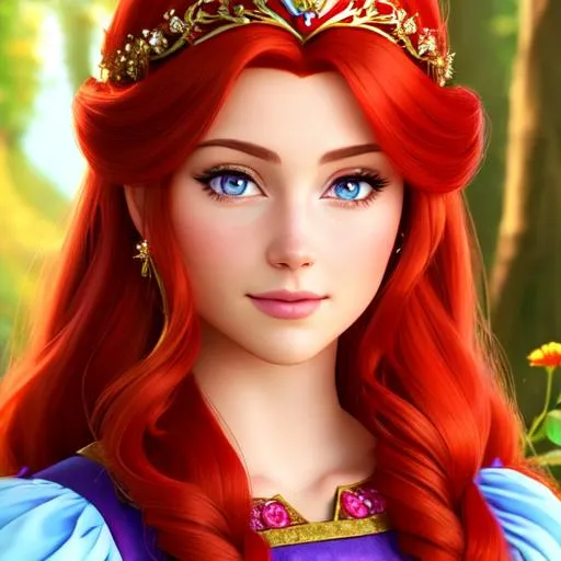 Prompt: a realistic feminine princess, Rapunzel, but with red hair, HD
