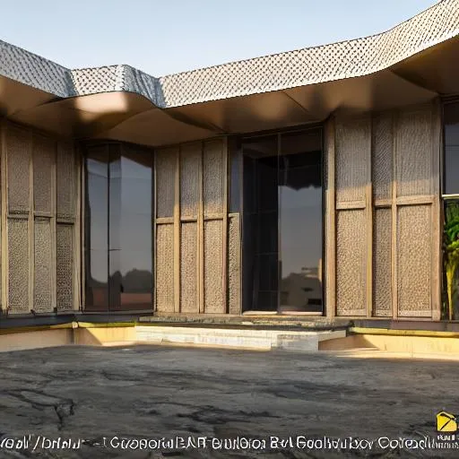 Prompt: Modern Beaux-Arts inspired Congolese architecture with precolonial congolese art inspiration and Congolese minerals, volumetric natural light, ultra realistic, vray,  hd