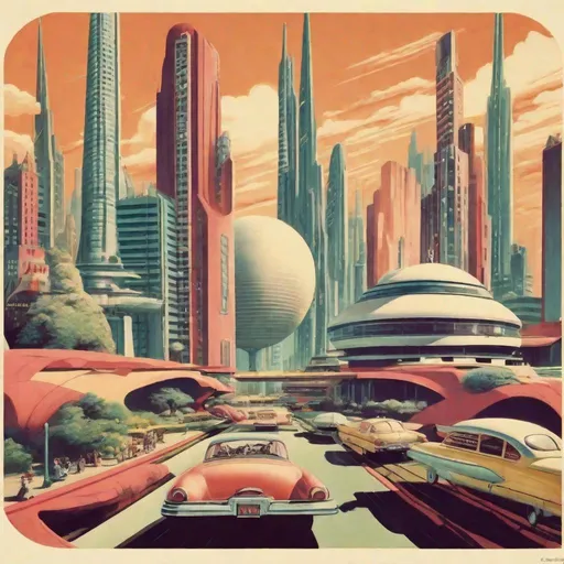 Prompt: Utopian retro futuristic society 1950’s city