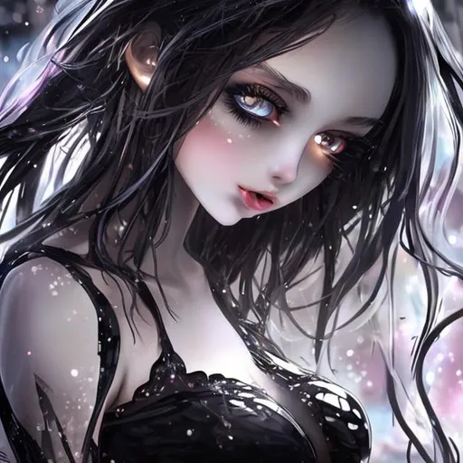 Prompt: 
beautiful digital art girl hd , the most beautiful and perfect possible, amazing eyes ultra detailed big dark and shiny black eyes, fair skin, outfit {tight black dress and ultra detailed}, long black hair, her face is sad and apprehensive with a sad smile
{breasts}{Big}{naughty}}{glitters}{breathless}{shy and embarrassed}{breasts}{Big}{naughty}}{glitters}{breathless}{shy and embarrassed}



