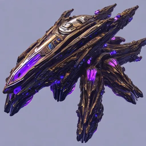 Prompt: Bio-Space ship of metallic flesh, crystal form, squid ship, symmetrical , in the style of mass effect 