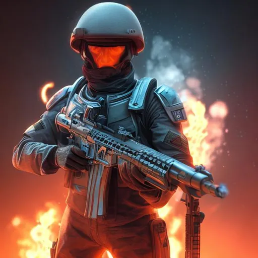 Prompt: futuristic soldier on fire
