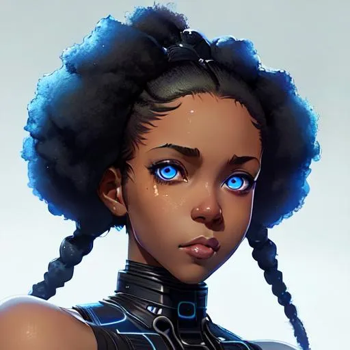 Gorgeous Girl, black skin, Blue Hair, Bangs, Hairban... | OpenArt