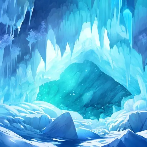 Prompt: Crystal ice cavern, illustration, anime