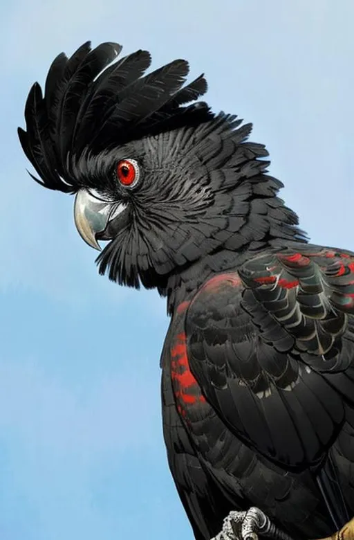 Prompt: Sparkling. A red tailed black cockatoo, portrait.  Art by van Gogh, Ana dittman, Ivan Bilibin, Jean-Baptiste Monge, pieter aertsen, robert bissell. Add Shimmering. 3d. Very clear resolution. Highly detailed.