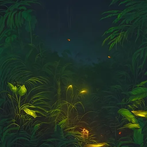 Prompt: firefly at night in jungle