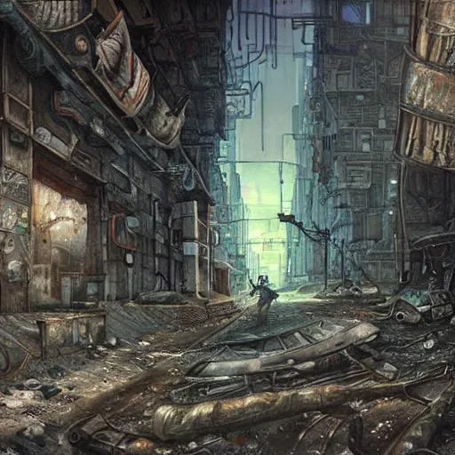 Prompt: photorealistic color image of 1970s science fiction Dark Souls concept art of abandoned cyberpunk underground city by, Bruegel, and Giger