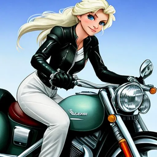 Prompt: Elsa riding a motorcycle 