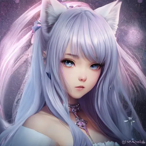 Prompt: sakura, cute, fantasy, magical,  teen girl, white cat ear, long rosé hair ultra detailed artistic photography, light hair, midnight aura, night sky, detailed gorgeous face, dreamy, glowing, glamour, glimmer, shadows, oil on canvas, brush strokes, smooth, ultra high definition, 8k, unreal engine 5, ultra sharp focus, art by alberto seveso, artgerm, loish, sf, intricate artwork masterpiece, ominous, matte painting movie poster, golden ratio, trending on cgsociety, intricate, epic, trending on artstation, by artgerm, h. r. giger and beksinski, highly detailed, vibrant, production cinematic character render, ultra high quality model, paleultra detailed artistic photography, light hair, midnight aura, off-shoulder bodysuit, full-body, night sky, detailed gorgeous face, dreamy, glowing, backlit, glamour, glimmer, shadows, oil on canvas, brush strokes, smooth, ultra high definition, 8k, unreal engine 5, ultra sharp focus, artgerm, loish, sf, intricate artwork masterpiece, ominous, matte painting movie poster, golden ratio, trending on cgsociety, intricate, epic, trending on artstation, by artgerm, h. r. giger and beksinski, highly detailed, vibrant, production cinematic character render, ultra high quality model