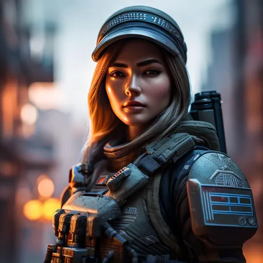 Prompt: create photograph of fictional female space soldier with cap and glasses on, extremely detailed face, extremely detailed environment, extremely detailed background, intricate, extremely detailed skin, natural colors , professionally color graded, photorealism, 8k, realistic, moody lighting, ambience lighting