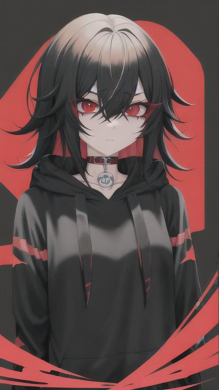 digital style painting, emo anime girl, black long m