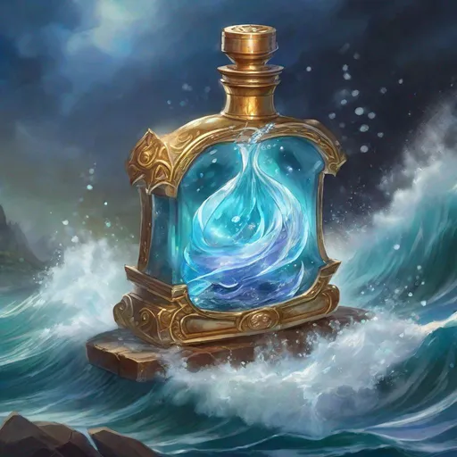 Prompt: magical flask overflowing with water, waves, dungeons and dragons, magic the gathering, fantasy art, fantasy, wizard,, concept art, , artstation, award winning, painting, watercolor, 