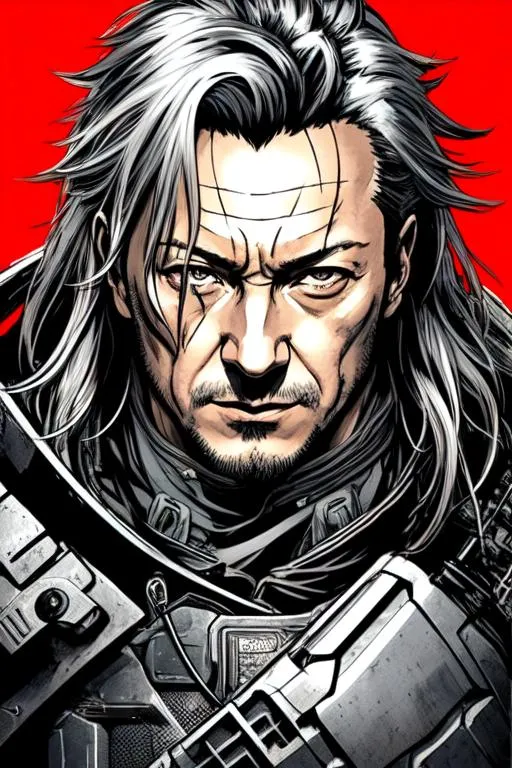 Prompt: (((Yoji Shinkawa))), sticker of ultra detailed portrait of Jason Isaacs as a cyberpunk samurai in black/silver armor. high quality cell shaded illustration in post apocalyptic style by Yoji Shinkawa, ((full body)), dynamic pose, perfect anatomy, centered, freedom, soul, silver long hair, approach to perfection, cell shading, 4k , cinematic dramatic atmosphere, watercolor painting, global illumination, detailed and intricate environment, artstation, concept art, fluid and sharp focus, volumetric lighting, cinematic lighting, Art by Yoji Shinkawa,