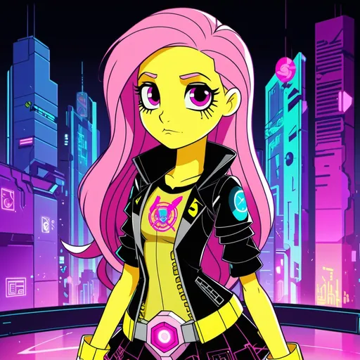 Prompt: cyberpunk equestria girls fluttershy