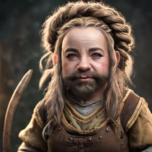 realistic photo of a peasant dwarf female, hight re...