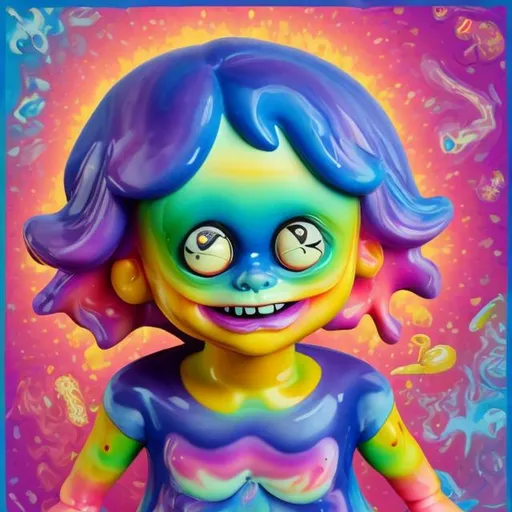 Prompt: Creepy toy in the style of Lisa frank