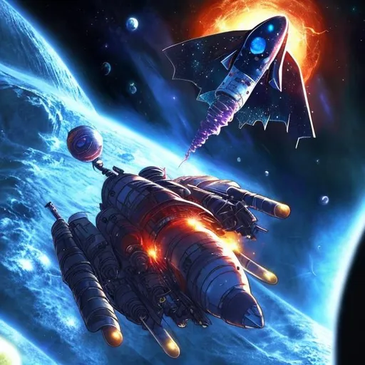 Prompt: space simulator concept art, space, asteroids, ship, Ghibli