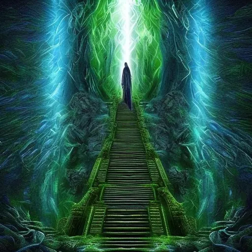 Prompt: matrix spirit apparition landscape stairway to heaven