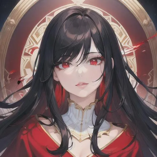 Prompt: (masterpiece, illustration, best quality:1.2), (floating in a blood filled pool),  black hair, red eyes, wearing white robe, best quality face, best quality, best quality skin, best quality eyes, best quality lips, ultra-detailed eyes, ultra-detailed hair, ultra-detailed, illustration, colorful, soft glow, 1 girl
