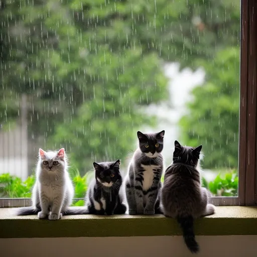 Prompt: Cats sitting watching rain

