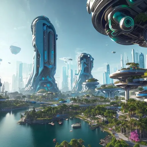 Prompt: Ultrarealistic 8k Portrait of futuristic utopian city that is sustainable with some plants. busy city sky, flying drones and robots, paradise, peaceful and modern, minimalistic, big windows, natural lighting, cyber punk, Sci-Fi, lots of details rendered in Unreal Engine 5