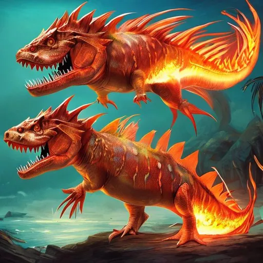 Prompt: Fire fish dinossaur 