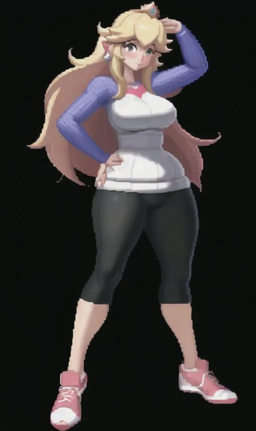 Prompt: princess peach cute red sport outfit thicc pixel art 