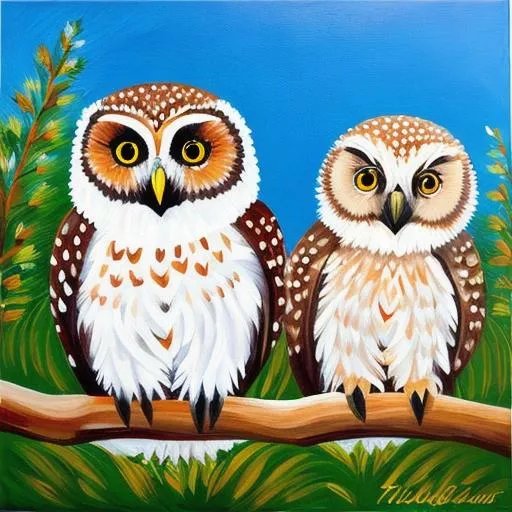 Prompt: Painting of baby owls
