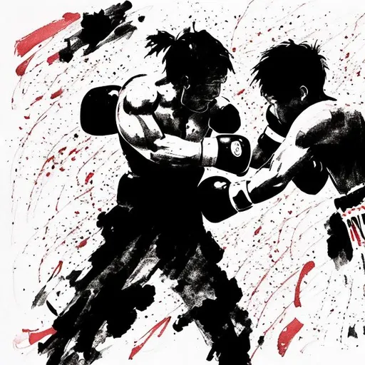 Prompt: boxing match japanese ink art silhouette