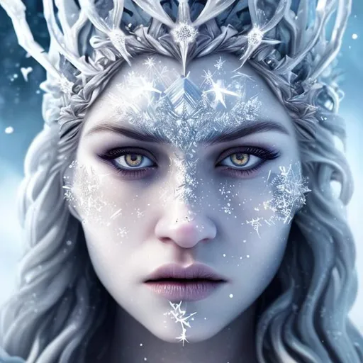 White ice queen beautiful hyper realistic face featu... | OpenArt