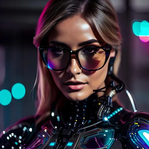 Prompt: an augmented female with a transparent suit with visible skin, with futuristic glasses,
portrait, Long shot, wide angle, 24mm lens, implants, high details, realistic , dark lighting, professionally colour graded, photorealism, 8k