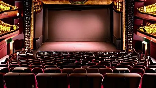 Prompt: A theatre auditorium looking at the stage