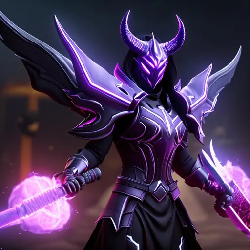 Prompt: demon wearing void armour  with void axe