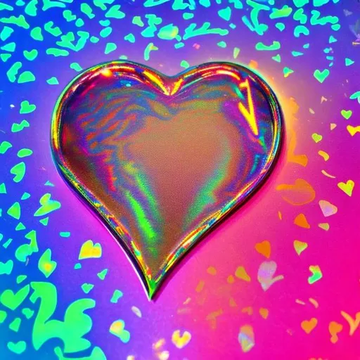 Prompt: Lisa frank style holographic hearts