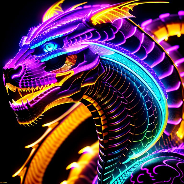 Portrait of a roaring neon skeleton dragon with irid... | OpenArt