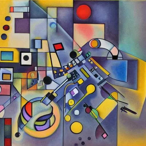 Prompt: a depiction of computer electronics in the style of Wassily Kandinsky


