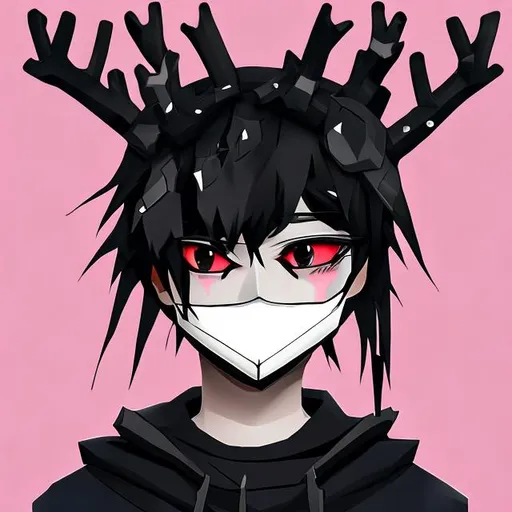 Emo Roblox black head with black antlers, black mess