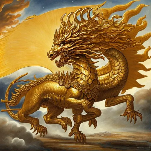 Prompt: a sun dragon pulling helios' sun chariot