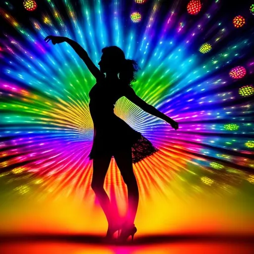 Prompt: Psychedelic silhouette of pretty girl dancing 