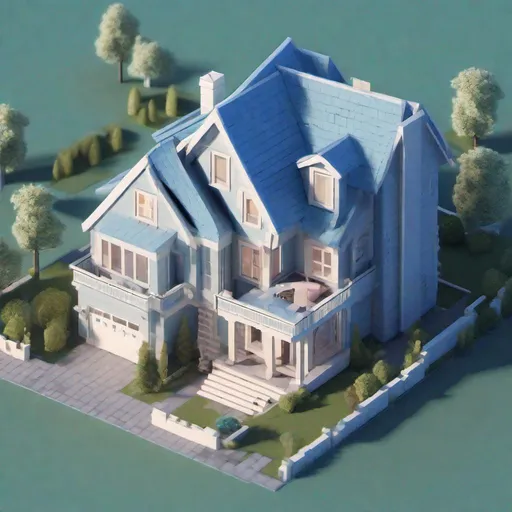 Prompt: Tiny cute isometric McMansion, soft smooth lighting, soft colors, soft colors, 100mm lens, 3d blender render, trending on polycount, modular constructivism, blue blackground, physically based rendering, centered