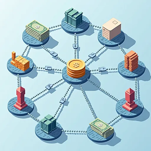 Prompt: une illustration de la finance décentralisée via un réseau de blockchain