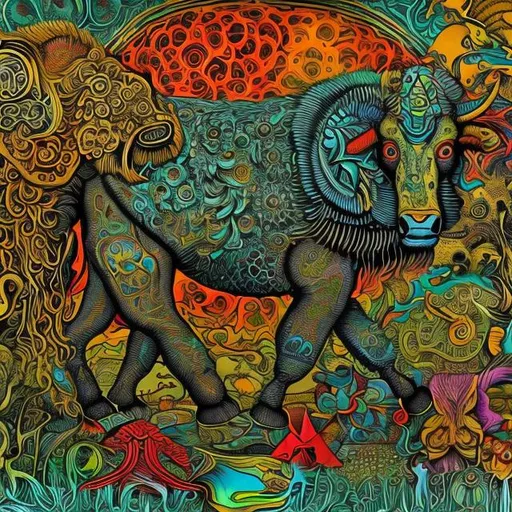 Prompt: machine ox, animal, psychedelic