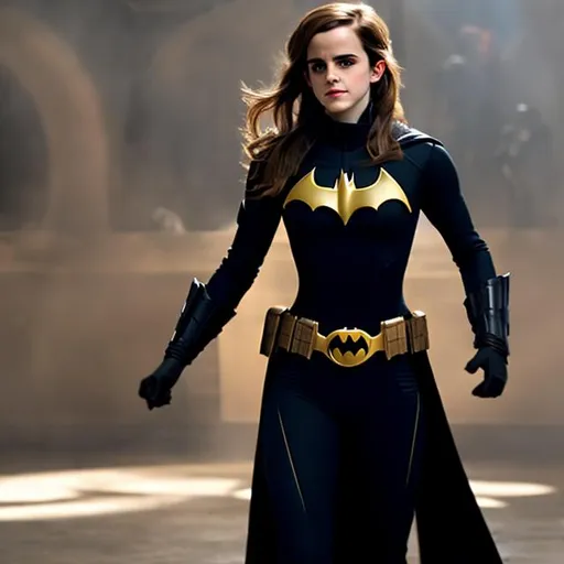 Prompt: emma watson as  super hot batman open unbuttoned