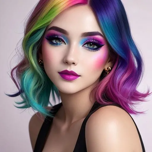 Prompt: Girl with colorful hair,fcolorful makeup, facial closeup